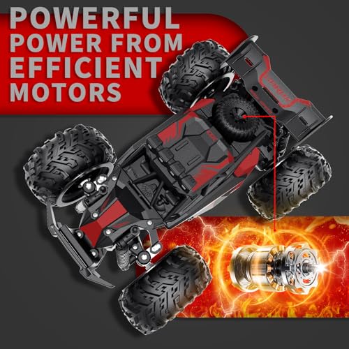 Carox Remote Control Car, 2.4GHz 25KM/H High Speed RC Car, 1:18 Off-Road Monster Truck with LED Lights– Ideal Gift for Boys 6+ - color: Red