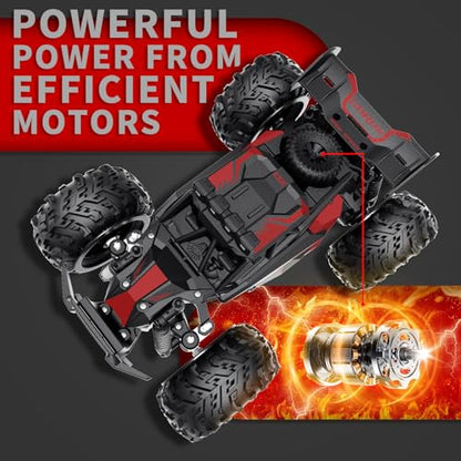 Carox Remote Control Car 2.4GHz 1:18 Off-Road Monster Truck | 25KM/H High Speed，Rechargeable design,LED Lights，Ideal Gift for kids 6+,Red - color: Red