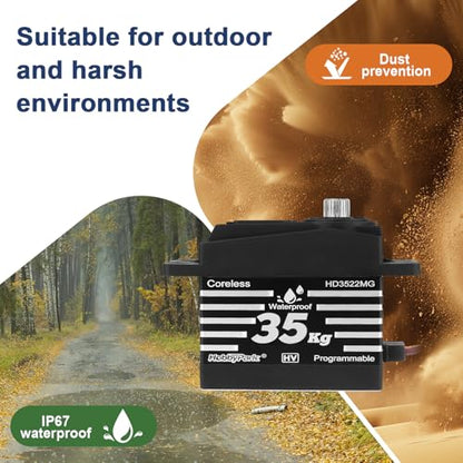 HobbyPark Waterproof 35KG Servo High Torque Metal Gear Digital Servo Motor for 1/8 1/10 1/12 RC Crawler Truck RC Car RC Basher Bashing Robot DIY Control Angle 180° HV (Coreless Motor)