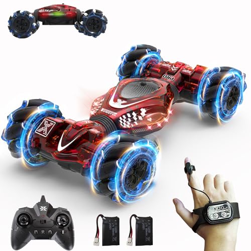 Gesture RC Car,1:24 4WD Transform Off-Road Stunt Car with Gesture & Remote Control, 360° Flips Drift Vehicle with LED Lights Music, All Terrain Toy Cars Gifts for Boys Girls Age 6-12 - style: 1:24 Red