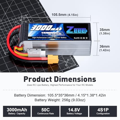 Zeee 4S Lipo Battery 3000mAh 14.8V 50C with XT60 Plug (2 Packs) | Soft Case Battery for RC Airplane Helicopter Drone FPV RC Boat UAV RC Car Truck Boat Racing Hobby Models