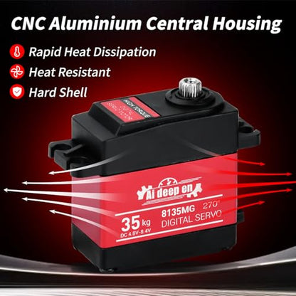 35KG Servo High Torque RC Servo,Servo Motor 4.8-8.4V RC Servo Full Metal Gear Waterproof Compatible with 1/8, 1/10, 1/12 RC Car with 25T Servo Horn and Parts (270°-2 Pack) - color: 35kg