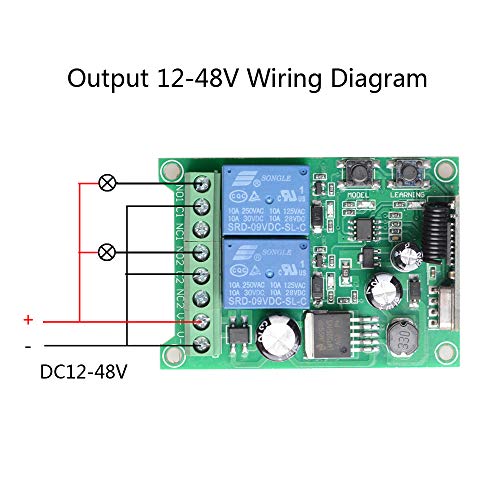 Universal Wireless Remote Control Switch DC 12V 24V 36V 48V 2CH 10A Relay Receiver Module with 2 Channel RF Remote Transmitter for Various Wireless Controls