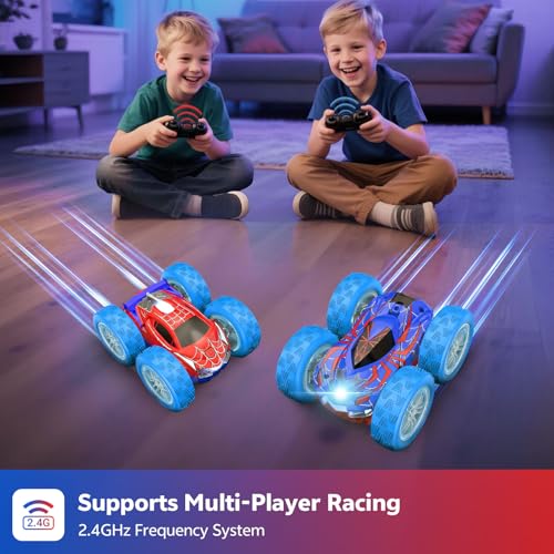 RC Cars Spider Toys for Kids 4-12, 4WD Remote Control Car Spider Toy Gift, Double Sided Stunt Car With LED Lights 2.4GHz 360° Flip & Spin/Rotation, 60 Mins Playtime, Gift for Kids, Boys, Beginners