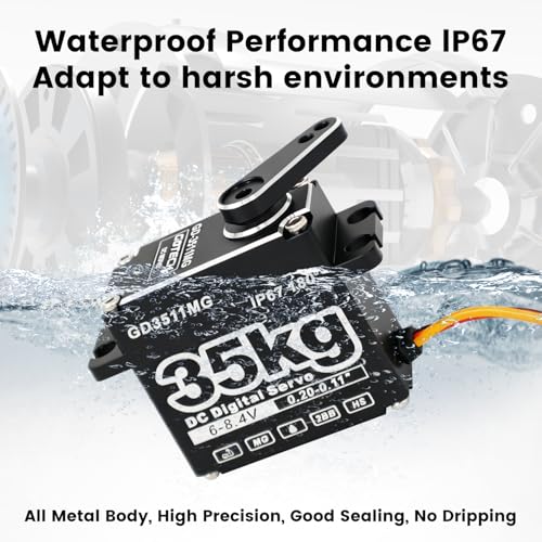 GOTECK 35KG Digital Servo,Large Torque 8.4V Full Metal Gear IP67 Waterproof Steering Servo with 25T Servo Horn for 1/8 1/10 1/12 RC Crawler Car,Robot,Boat,Truck Robot Parts (35KG(8.4V)-180°)