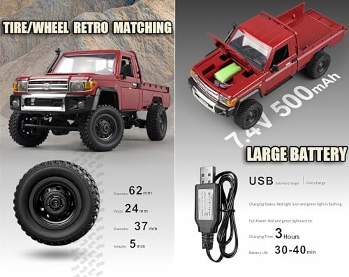 1/12 RC Truck LC 79 Pickup Trucks 2.4G Full Proportional Rock Crawler 4WD Electric Remote Control Car Off-Road Climbing Vehicle RTR 280 Motor LED Searchlight Hobby Grade Drift Car 2 Batteries - color: Red