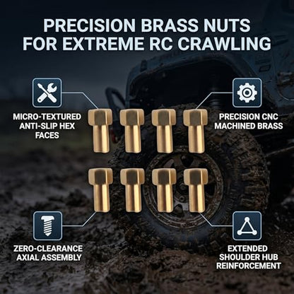 8Pcs Brass RC Hex Nut, Durable Wheel Lock Replacement for 1/24 Scale RC Crawler Off-Road Hobbyists and Enthusiasts