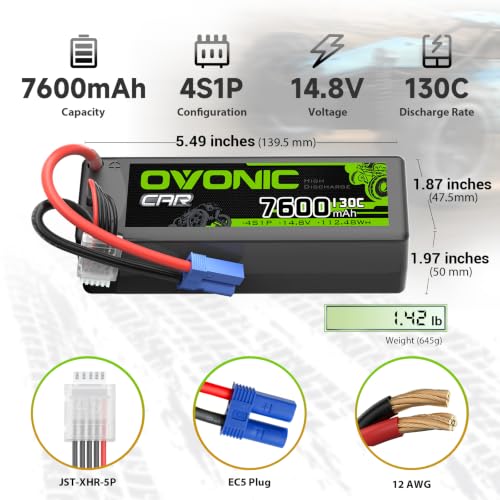 OVONIC 4S LiPo Battery 7600mAh 14.8V 130C RC Battery with EC5 Connector