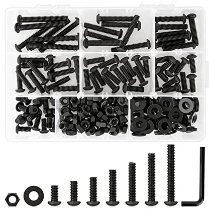 1/4 20 Bolt and Nuts, 7 Sizes are 2", 1-1/2", 1-1/4", 1", 3/4", 5/8", 1/2", Button Head Hex Socket Cap Screws, Black, Full Machine UNC Thread, with Washers for Screws, 219Pcs Totally | Black UNC Full Threaded Machine Screws w/ Washers, 7 Length 2", 1-1/2"