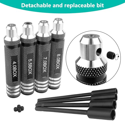 RC Hex Nut Driver Set Repair Tool Kit 4.0/5.5/7.0/8.0mm Hexagonal Head Nut Socket Wrench Screwdrivers for Hobby RC Quadcopter Helicopter FPV Drone Car Airplane(Black) - color: Black
