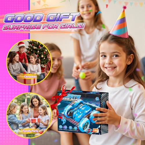 Excitobo Remote Control Car,RC Cars for 4 5 6 7 8 9 10 11 12 Year Old Girl Double Sided 360°Flip 4WD Rechargeable Drift RC Race Car Girls Toys Birthday Gifts Easter Basket Stuffers for Kids Age 4-12 - color: Pink