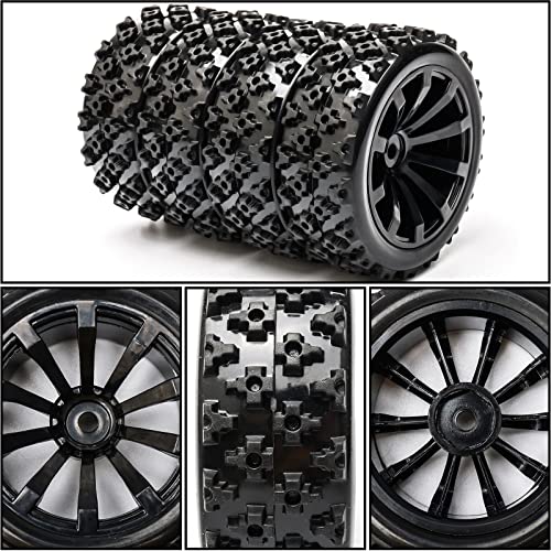 High-Performance 4-Pack Off-Road 12mm Hex Rc Wheels and Tires | 1/10 Scale Rc Tires Upgrade for Enhanced Driving Experience (Black) - color: All Black
