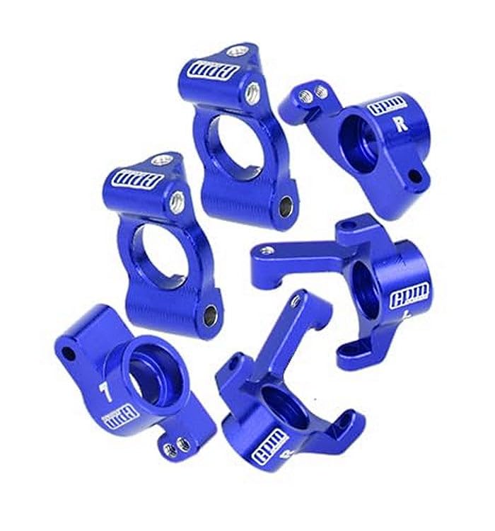 7075 Alloy Front Caster Blocks + Front Knuckle Arm + Rear Hubs Aluminum Upgrade Combo for LOSI 1:24 Micro-B 2WD Buggy RTR-LOS00007 / 1:28 Micro-T 2S 2WD RTR Stadium Truck-LOS-1392 Upgrades - Blue