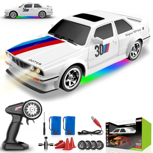 Remote Control Cars 1:16 Scale RC Drift Car 2.4Ghz 30KM/H High Speed 4WD RTR Racing Car with Drift Tires LED Lights 2PCS Rechargeable Batteries RC Sport Cars Toys for Adults Boys Girls Kids Gift - color: White
