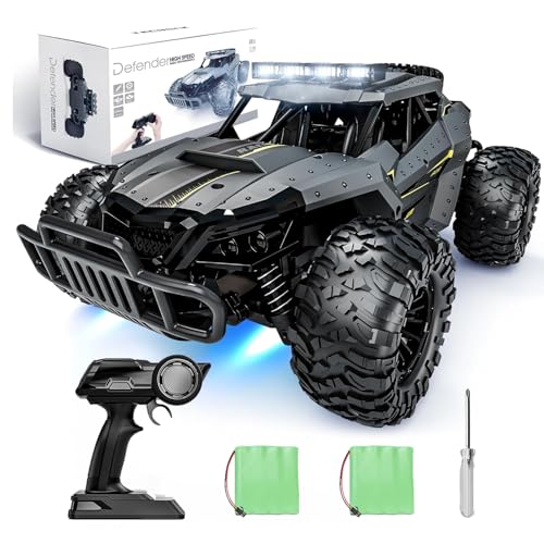 Tecnock RC Truck Car, 20+ KM/H High-Speed 2WD Remote Control Car, 2.4GHz Anti-Interference with Dual LED Headlights, Rechargeable Monster Truck - Ideal Outdoor Backyard Gifts for Boys & Teens - color: Grey