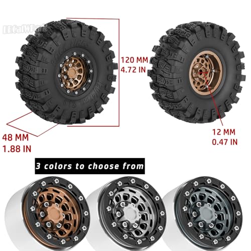 RC 1.9 Beadlock Rims & Wheels Tires w/Adjustable Offset for 1/10 SCX10 TRX4 TRX6 Gen7/8 D90 VS4-10 MST CFX RC Crawler Car,BRCatWPark 4pcs Aluminum Double Rims and Rubber Tires w/Sponge,Titanium - color: Titanium - (Adjustable Tires)