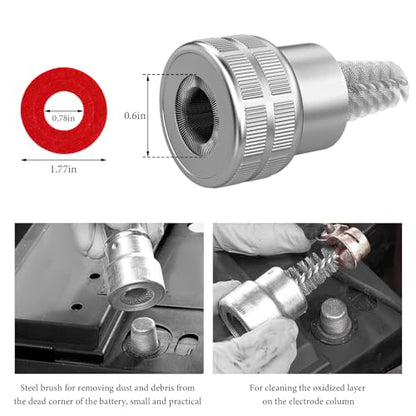 Battery Terminal Cleaner Kit, 2 Terminal Cleaning Brushes with 12 Anti-Corrosion Washers, Automotive Battery Wire Brush Tool Universal Accessories for Car Truck Marine Boat