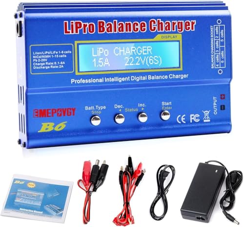 B6 Lipo Battery Balance Charger 80W Discharger for NiMH/NiCd (1-15S) LiPo/Li-ion/Life Battery (1-6S) RC Hobby Batteries Balance Charger with AC Power Supply