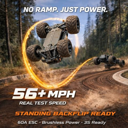 UDIRC 1610S Brushless Fast RC Car, 56+ MPH and Standing Backflip in Stock Setup, 1:16 High Speed RC Truck, 4WD RTR Off-Road Monster RC Truck for Adults - color: Black