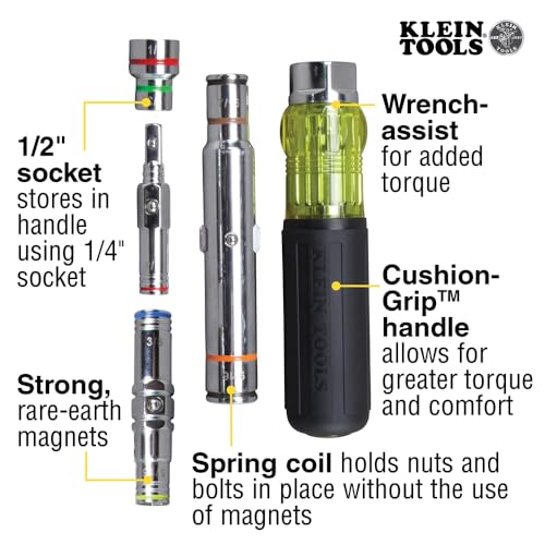 Klein Tools 32807MAG 7-in-1 Nut Driver, Magnetic Driver has SAE Hex Nut Sizes 1/4 to 9/16-Inch, Cushion Grip Handle for Added Torque - style: 7-in-1 Nut Driver