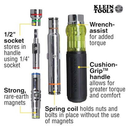 Klein Tools 32807MAG 7-in-1 Nut Driver, Magnetic Driver has SAE Hex Nut Sizes 1/4 to 9/16-Inch, Cushion Grip Handle for Added Torque - style: 7-in-1 Nut Driver