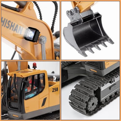 KidsFaves Remote Control Excavator Toys for Boys Turns 680-degree 2 Batteries Metal Shovel Lights/Sounds Construction Toys Birthday Gifts Boy Toys for 3 4 5 6 7 8 Years Old | RC Excavator with 680° Rotating Cab, Full Function Remote Control Construction V