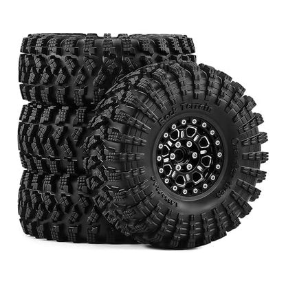 1.9" Beadlock Wheels and Tires 120mm (4.72in) for TRX4 SCX10 1/10 RC Crawler Upgrade Parts (Black-2, 4Pcs) - color: Black-2