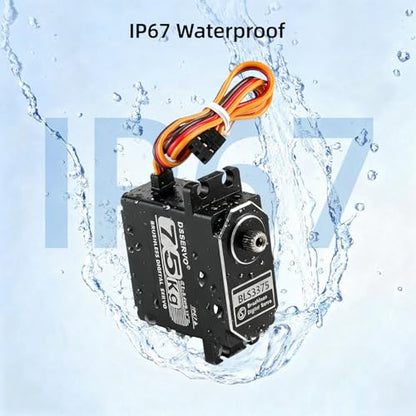 BLS3375 75kg Metal Gear Digital Servo Brushless Motor 4.8-8.4V RC Servo All Aluminum Case Waterproof IP67 with 25T Metal Servo Arm for RC Car Robot
