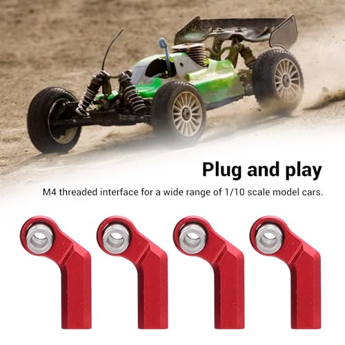 4 Set RC Link Rod End Alloy M4 Curved CW 7mm Ball Joint Head Set, RC Link Tie Rod End, Replacement for 1/10 Model Car, with 4 Nuts for Enhanced Control and Durability (Red) - color: Red