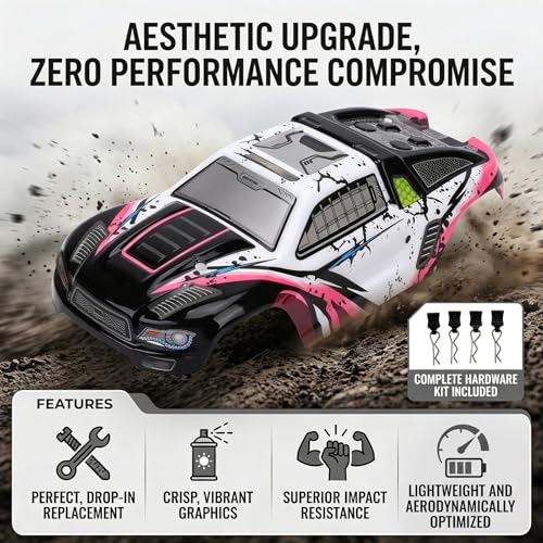 Drfeify 1/16 RC Car Replacement Body Shell, DIY Upgrade with Bold Graffiti Pattern and Aerodynamic Design for SCY16101 SCY16102 High Speed RC Trucks (Red) - color: Red