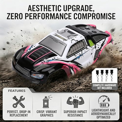Drfeify 1/16 RC Car Replacement Body Shell, DIY Upgrade with Bold Graffiti Pattern and Aerodynamic Design for SCY16101 SCY16102 High Speed RC Trucks (Red) - color: Red