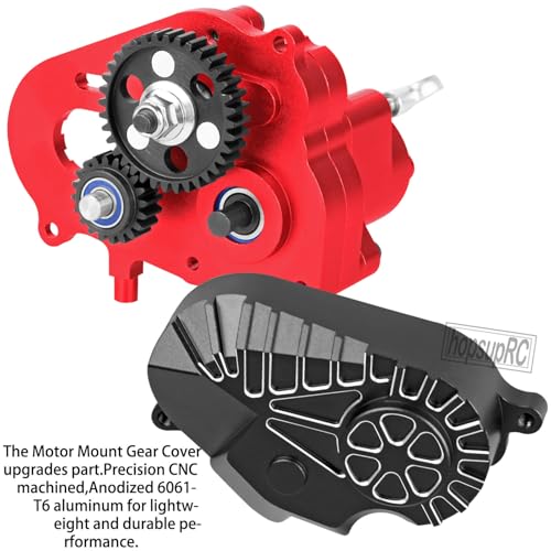 RC Gearbox Upgrades Part for 1/10 Axia 1 SCX10-AXI03004 Capra 1.9 UTB RC Crawler Car,Aluminum Gearbox Complete Transmission Case w/Spur Gear,Black&Red - color: Black&red(hops Up)