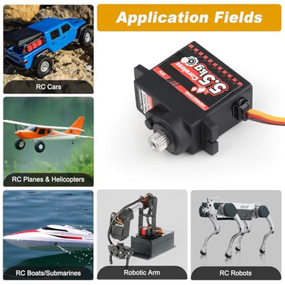 HobbyPark 2-Pack Waterproof 5.5kg High Torque Micro Servo Coreless Motor Metal Gear Arduino Servo RC Servo for 1/24 Crawler Cars Boats Robotics SCX24 Steering Servo 4.8-8.4V
