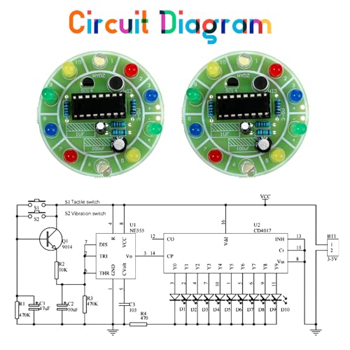 2 Sets Solder Practice Kit CD4017 Electronic Lucky Wheel DIY Soldering Kits LED Light Circuit Board Fun Probability Game to Learn and Training