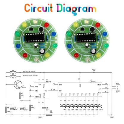 2 Sets Solder Practice Kit CD4017 Electronic Lucky Wheel DIY Soldering Kits LED Light Circuit Board Fun Probability Game to Learn and Training