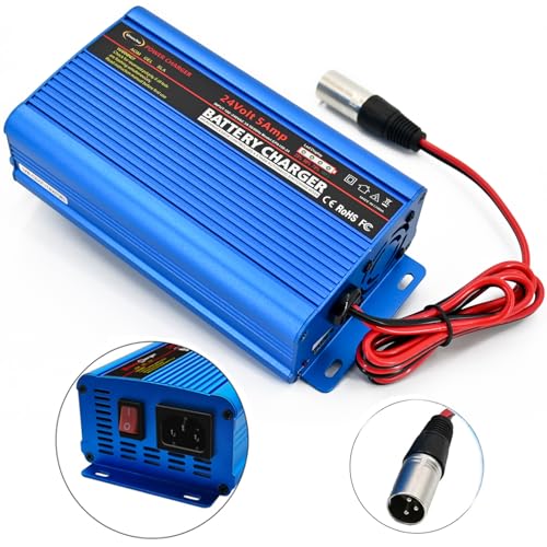 Unocho 24V 5A Battery Charger Maintainer 4-Stage Smart Lead-Acid Charger with 3-Pin XLR Connector Power Switch and LED Display for Wheelchairs Mobility Scooters AGM Gel SLA VRLA