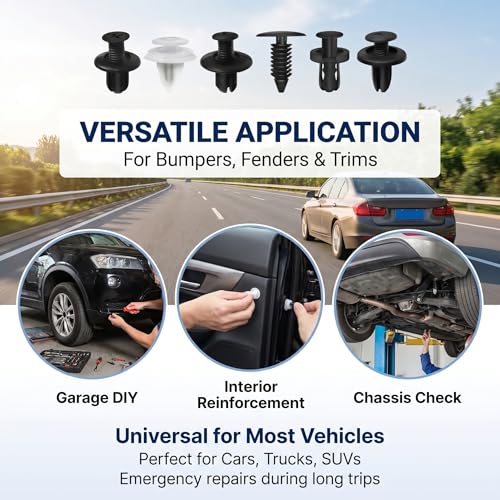 100 Pcs Car Bumper Clips Kit, Car Plastic Rivets Fasteners Push Retainer Kit with Sizes Auto Push Pin Rivets Set, Universal Expansion Screw Clips (Black)