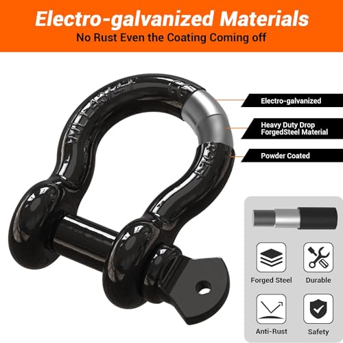 Ohuhu D Ring Shackles 3/4", Heavy Duty Steel Shackles 2 Pack | 7/8" Pin for Universal Fit, 20 Ton (44,000 lbs) Maximum Break Strength, 4.75 Ton (9,500 Lbs) Capacity Working Load Limited