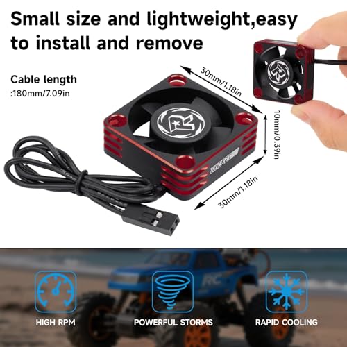 28000RPM RC Motor Heatsink ESC Cooling Fan,30mm,2 Pack,Red | RC Model Heatsink for 1/8 1/10 1/12 Scale,RC Car,Truck,Buggy Truggy,540 550 Brushless Motor - color: Red