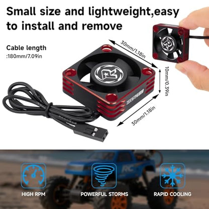28000RPM RC Motor Heatsink ESC Cooling Fan,30mm,2 Pack,Red | RC Model Heatsink for 1/8 1/10 1/12 Scale,RC Car,Truck,Buggy Truggy,540 550 Brushless Motor - color: Red