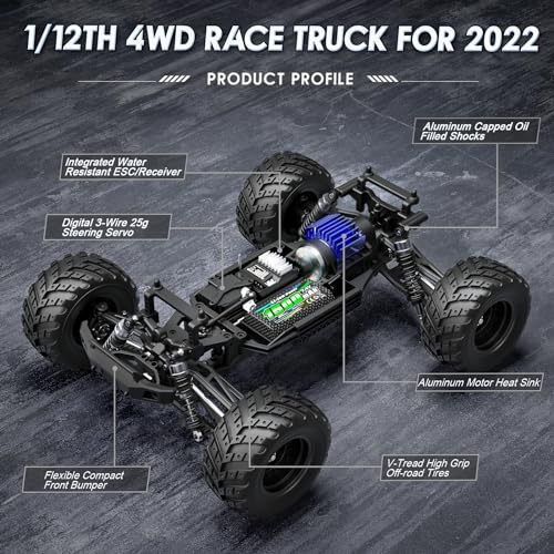 HAIBOXING 903 1:12 Scale Remote Control Truck, 38 km/h 4WD Off-Road RC Cars | Aluminum Oil-Filled Shocks, 4X4 RC Monster Truck for Boys& Adults, 2.4 GHz Water-Resistant ESC, Dual Batteries 40+ Min Play - color: 903