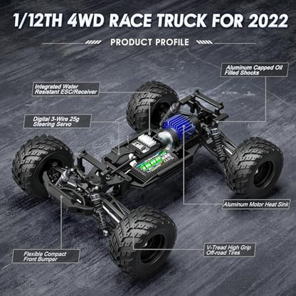 HAIBOXING 903 1:12 Scale Remote Control Truck, 38 km/h 4WD Off-Road RC Cars | Aluminum Oil-Filled Shocks, 4X4 RC Monster Truck for Boys& Adults, 2.4 GHz Water-Resistant ESC, Dual Batteries 40+ Min Play - color: 903
