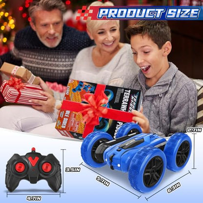 A ALPHA Remote Control Car, RC Stunt Car Double-Sided 360° Rotating 4WD | 2.4GHz Kids Toys for Ages 5-7 8-13, Birthday Xmas Gift for Boys Girls Age 4 5 6 7 8 9 10+ - color: Blue