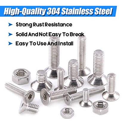 Glarks 510Pcs Metric M3 M4 M5 304 Stainless Steel Flat Head Countersunk Socket Cap Bolts Screws Nuts Assortment Kit, Allen Hex Drive - size: Flat Head Socket Cap Screws Set