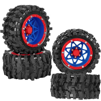 1/16 RC Wheels and Tires 4PCS, RCHuiWow 12mm Hex Plastic Rim Tires Set for 1/16 M-J-X16207-210,H-B-X16889-890,S-C-Y16101-106,Summit E-Revo Gorgon Grom,Mini Kraton 3S RC Truck Upgrades,Navy Blue&Red - color: Navy Blue&red(4pcs)