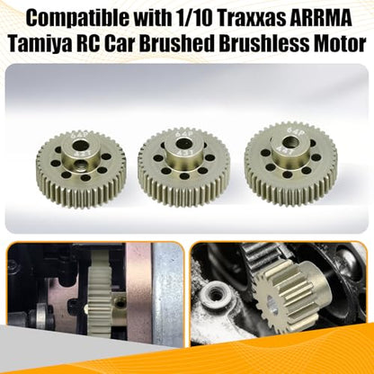 64P Pinion Gear 3.175mm Shaft 7075 Aluminum Alloy Motor Gears,0.6 Metric Pitch 42 43 44T with 1/8 Hole Pinion Gear Compatible with 1/10 Arrma HPI Kyosho Losi Axial Traxxas Tamiya RC Car - size: 42 43 44T