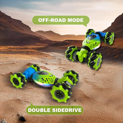Gesture RC Car Green, 1:24 4WD Transform Off-Road Stunt Car with Gesture & Remote Control, 360° Flips Drift Vehicle with LED Lights Music, All Terrain Toy Cars Gifts for Boys Girls Age 6-12 - style: 1:24 Green