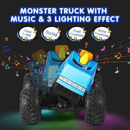 DYODYORC Remote Control Car, 2.4Ghz All Terrain Monster Truck, RC Truck with Music, 3 Lighting Effects, 360 Stunt Capable, 2 Batteries Ready to Run, Toy Gifts for Boys and Girls (Blue) - color: Blue Pony