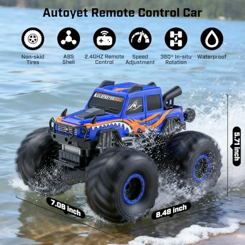 WayEee Amphibious Remote Control Car All Terrain RC Monster Truck Toys/Blue | waterproof 4X4 monster truck off-road vehicles 2.4GHz remote control 1/18 Scale rc car toy for kids 6+ boys girls gifts - color: Blue
