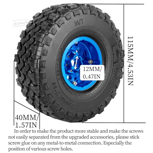 RC 1.9 Beadlock Tires 1.9 Wheels and Tires for 1/10 RC Crawler,TRX6 TRX4 AX103007 SCX10 90046 D90 Gen7 8 MST VS4-10,Aluminium Alloy 1.9 RC Wheel Rims & Rubber Tyre,Navy Blue - color: Navy Blue(4pcs)